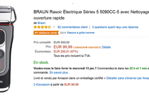 Rasoir électrique Braun à 99 € (-30%)