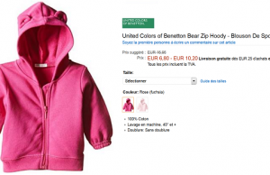Sweat United Colors of Benetton pour bébé (1 à 12 mois) à 6,80 € au lieu de 16,95 € (-60%)