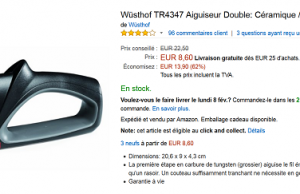 Aiguiseur de couteau en céramique et carbure de tungstène à 8,60 € au lieu de 22,50 € (garantie à vie)