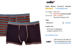 Lot de 2 boxers Celio à 6,54 €