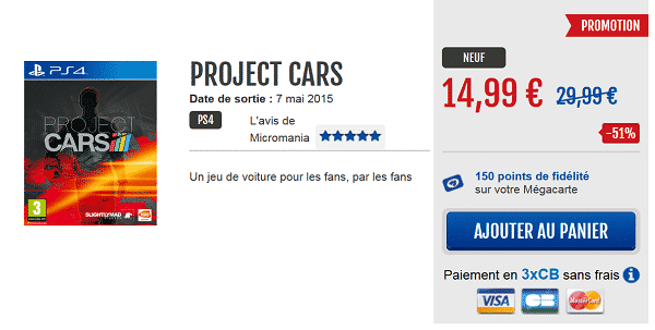 Project Cars en promotion chez Micromania