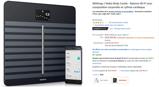Pèse personne connecté Nokia Withings Body en promotion