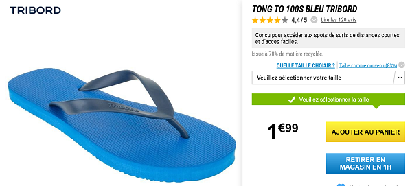 Tong Decathlon Tribord à petit prix (1,99 €)