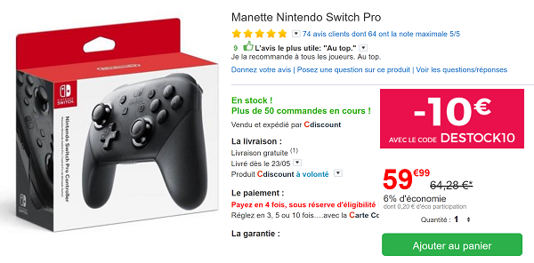 Manette Nintendo Switch Pro pas cher